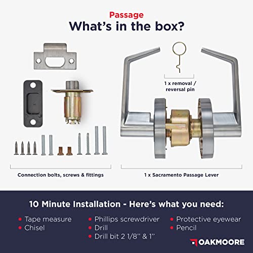Oakmoore Heavy Duty Commercial Door Lever Grade (Passage) – Commercial Door Handle For Schools Offices Industrial Standard – Grade 2 Ul Cul & Ada – Nickel Chrome Finish – Ansi A156.2 #TOP6