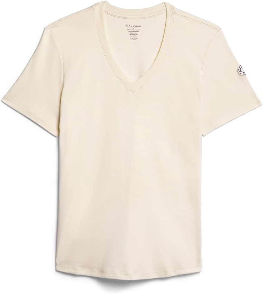 MON CHOU Women’s Premium Organic Pima Cotton V-Neck T-Shirt – Soft, Sustainable, Short Sleeve Relaxed Fit Everyday Tee