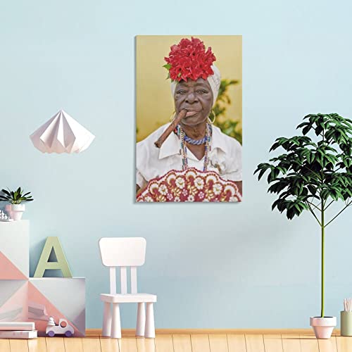 Wall Decoration Cuban Women Smoking Cigars Posters Vintage Posters Art Posters Canvas Art Poster Wall Art Picture Print Modern Family Bedroom Decor 20X30Inch(50X75Cm) Frame-Style #TOP3