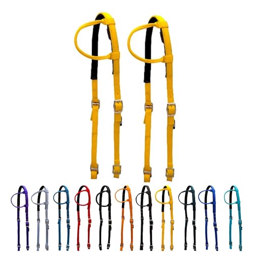 Majestic Ally Nylon Padded Sliding Single Ear Headstall for Horses- Set of 2 - Multiple Colors (Yellow, Full)