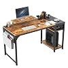 DESIGNA 55 Inch Home Office Computer Desk with Monitor Stand Storage Shelves Study Writing Moder PC Computer Gaming Desk Large Workstation with 2 Hooks Storage BagEasy AssemblyRustic BrownBlack