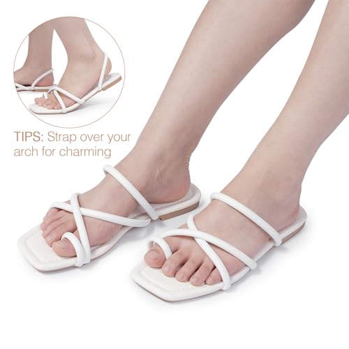 Image of FITORY Women's Slide Sandals Flat Toe Ring Thongs with Cross Strap for Summer Size