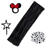 KIMMAX Pfeifenreiniger Chenilledraht Bastelset Bunt und Googly Eyes für Kinder Basteln und Dekorieren (Black)