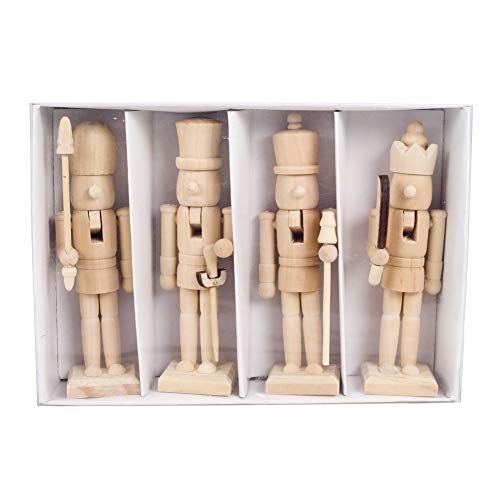 Autobestown Christmas Nutcracker Soldier, 4Pcs Unpainted Wooden Nutcracker Figurines, DIY Nutcrackers - Paint