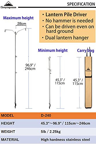 Stainless Steel Lantern Pile Driver Heavy Duty Height Adjustable with Storage Bag D-240, Silver, 22.05"L x 0.79"W x 96.85"H - Image 2