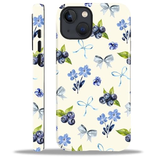 ilikediy for iPhone 15 Plus Case,HL2 Aesthetic Blueberry Bow Tie Hybrid 2 Layer Hard Shell Silicone Protective Pattern Design Case