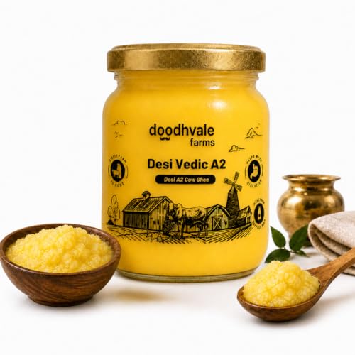 Image of Doodhvale Farms A2 Cow Ghee 100ml | Vedic Desi Gir Cow Ghee | Bilona Method | Grass Fed | 100% Pure & Preservative Free | Traditionally Churned Danedar Ghee | Non-GMO | Lab Certified | Glass Bottle