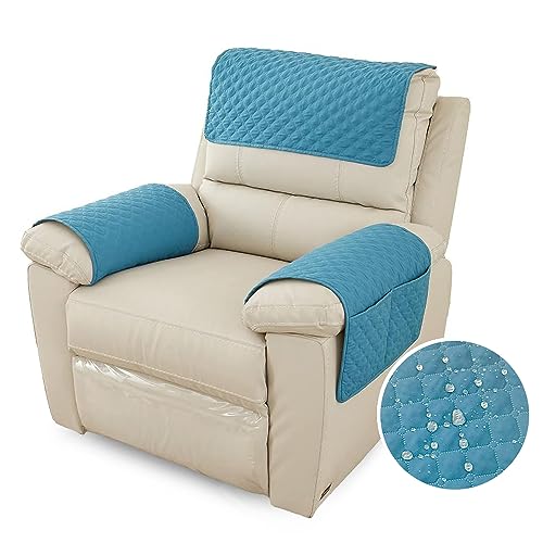 FANSU Armchair Covers for Arms Headrest Cover for Armchair Waterproof Slipcover with Side Pocket Nonslip & Washable & Abrasion Furniture Protector for Cat Dog Pets (1 Seater,Blue)