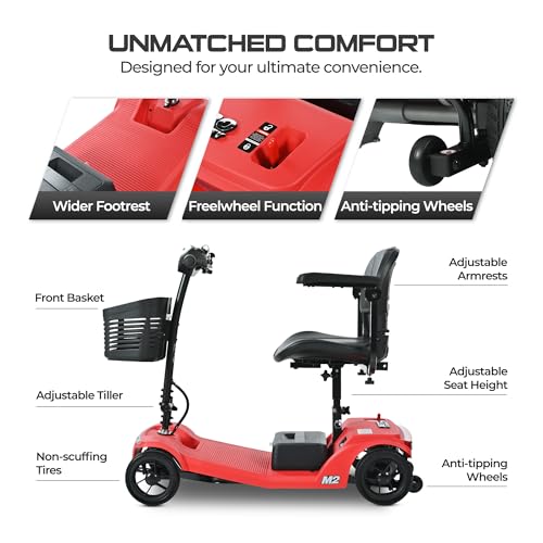 Image of Electric Foldable Mobility Scooter for Adults 4 wheelMobility, 330lbs Max Weight,10-15miles Per ChargeElectric Powered Wheelchair Power Scooters Red