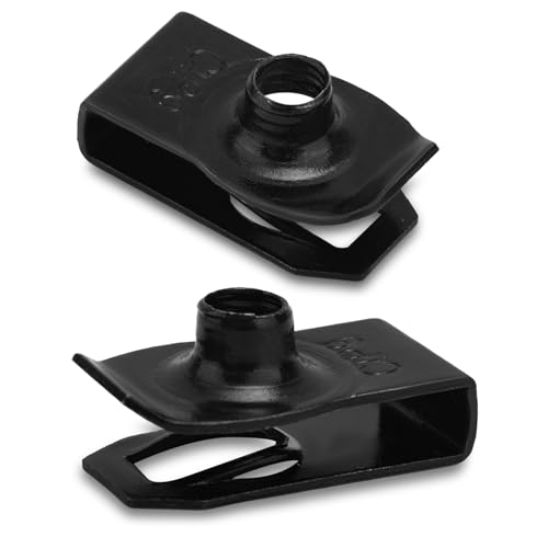 BOXOB 50pcs Extruded U-Nut, 1/4"-20 Thread U Style Clip-On Nuts Carbon Steel Regular Type Fasteners Clip for Automotive Metal Panels Splash Shield Grill Retainer (Black)