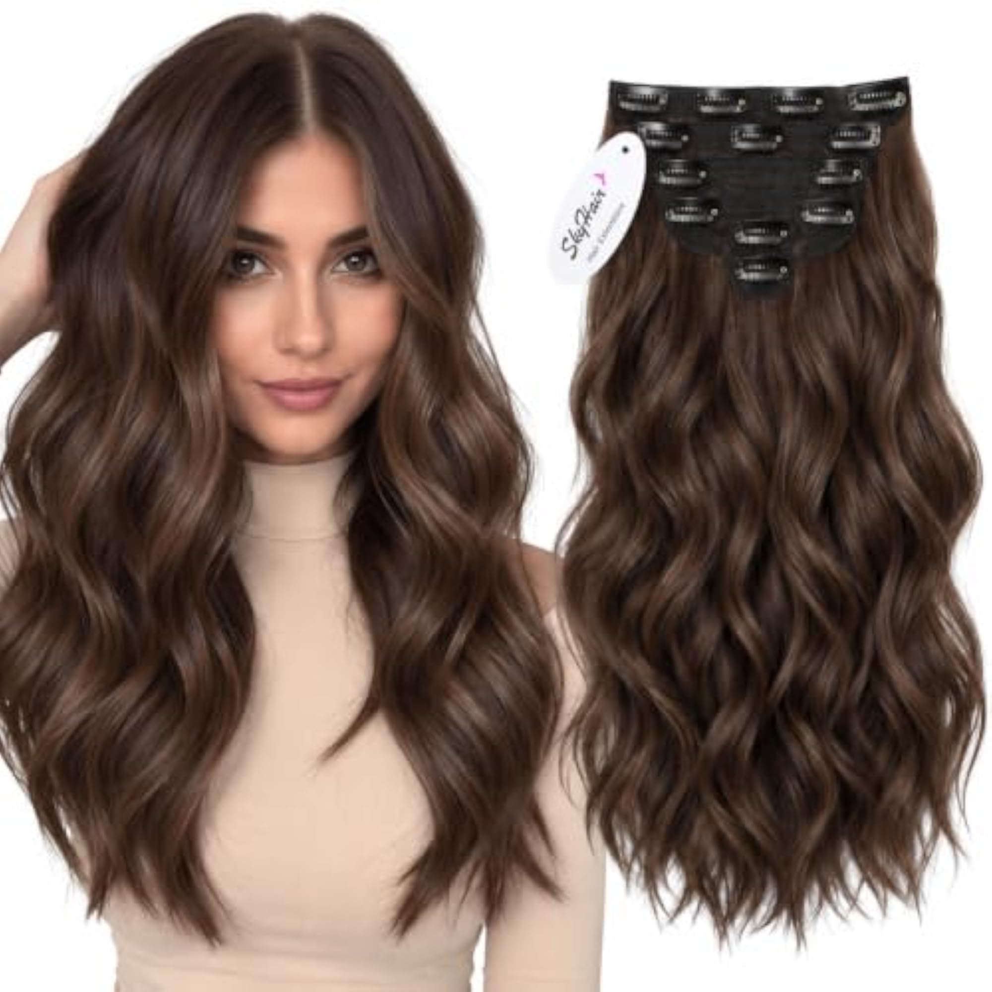 Chocolate Brown 6 Pieces Clip-In Hair Extensions Set
