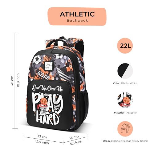 Image of Gear Athletic 19 inch /24L Large Water Resistant School Bag /Casual Backpack /Daypack /Laptop Bag for Boys /Girls (Black - White)