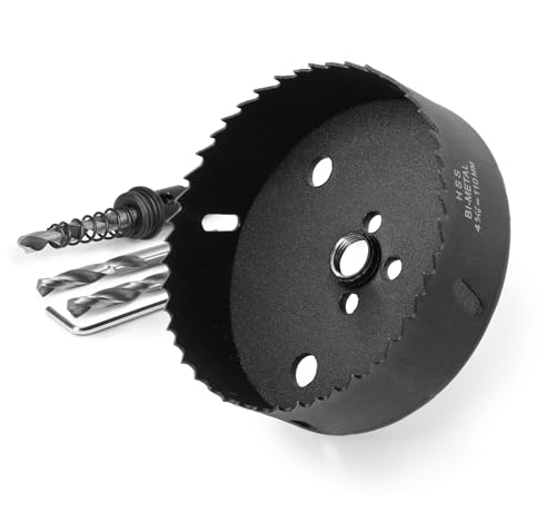 Image of 4-5 /16 Inch Hole Saw with 3 /8 inch Triangle Shank Quick Change Arbor, JTemgle Bi-Metal Hole Saw Heavy Duty Hole Cutting Tool for Cornhole Boards, Recessed Lights, Wood, Plastic, Drywall & Soft Metal