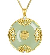 HPQQ Lotus Necklace for Women 18k Gold Plated Sterling Silver Green Jade/Black Onyx Jewelry Birth...