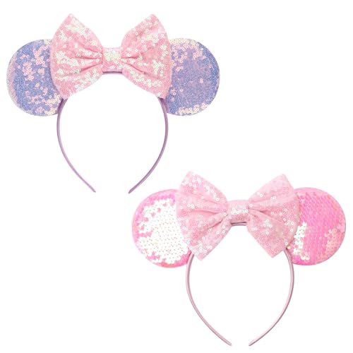 DRESHOW Mouse Ears Bow Headbands Glitter Party Decoration Cosplay Costume for Women