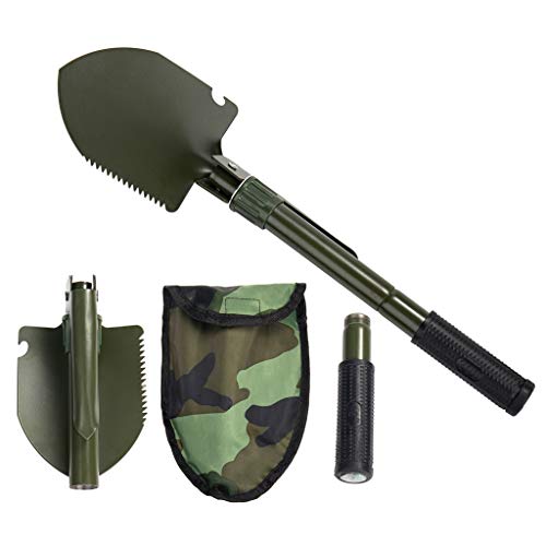 Jipemtra Military Folding Shovel, Camping Shovel Survival Gear Entrenching Tool with Carrying Pouch Metal Handle for Camping Trekking Gardening Fishing Backpacking Great for Kids to Play (Green S)