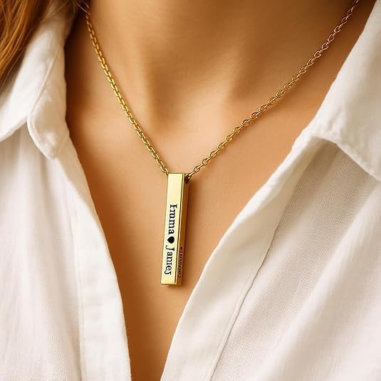 Personalized 3D Vertical Bar Name Necklace – Custom Engraved 925 Sterling Silver Pendant, Double-Sided Text, Box Chain, Minimal Layering Jewelry, Gift for Her Him Birthday Anniversary Christmas - Image 3