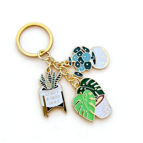 Meimimix Cute Fashion Keychain Ladies Succulent Potted Succulent Shaped Keychain Golden Car Keychain Jewelry for Friends (Plant)