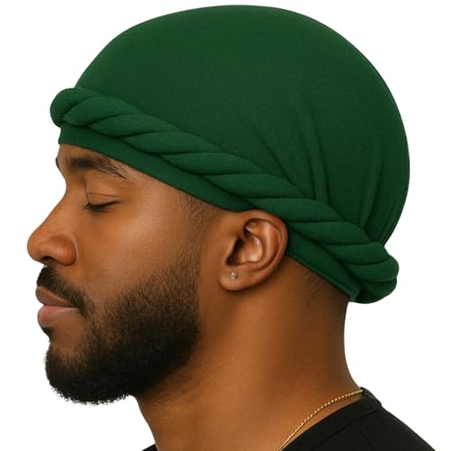 Veeta Superior Halo Turban Silk Satin Lined Head Wrap, Pre-Tied Durag for Men & Women, Turban Durag Wave Cap (Forest Green), Green, One size