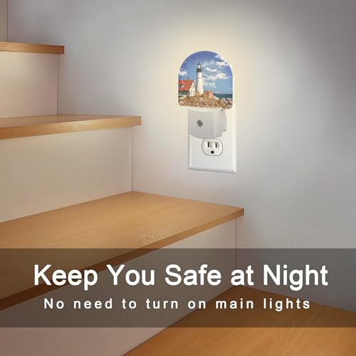 Image of Beautiful White Lighthouse Night Light Plug into Wall, Ocean Seaside Lighthouse Dusk to Dawn Night Light Plug in,0.5w Energy Saving Sleep Friendly NightLight for Kids Boys Girls Home Decor
