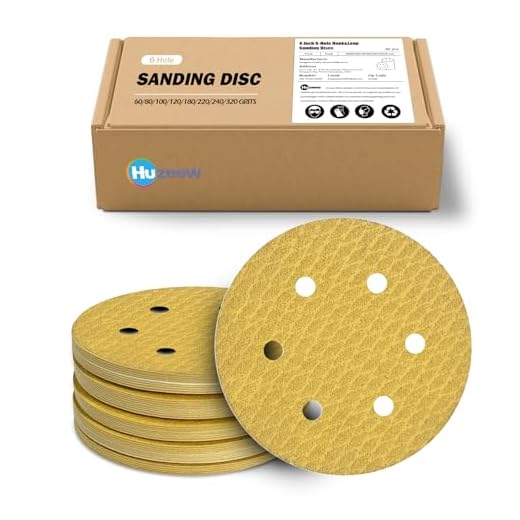 Huzeew 80Pcs 6 Inch 6-Hole Hook&Loop Sanding Discs, 150 Grit Diamond Yellow Sand, Dust-Free/Wear-Resistant, Latex Paper Base (No Fray), 135G Backing for Wood/Metal/Auto, DIY & Pros