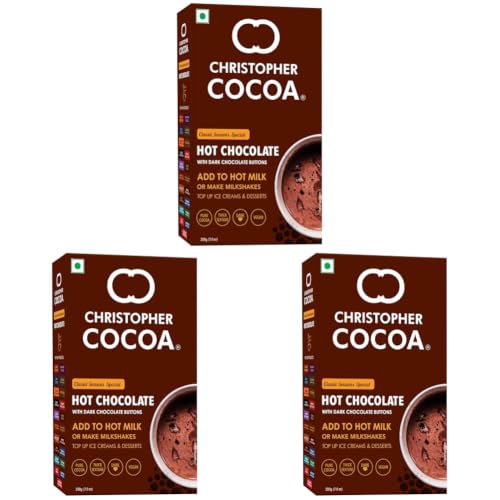 Image of Christopher Cocoa Hot Drinking Chocolate Powder with Dark Chocolate Buttons 200g (Pack of 3)
