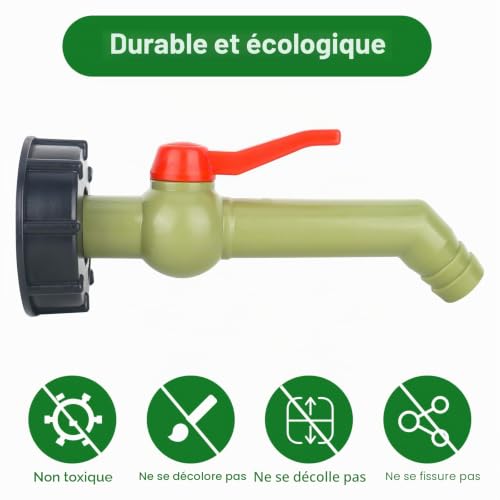 YHNDECO Set de 2 pièces pour robinet d'écoulement IBC et vanne sphérique de réservoir IBC, robinet IBC de 1 pouce avec robinet à boisseau sphérique pour réservoir IBC, barils de stockage d'eau (DN40 – vue 4