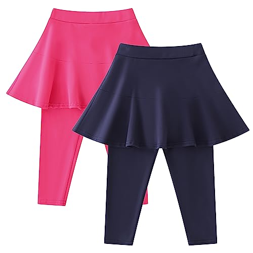 Image of StyleSavvy Trendy Girls' Leggings with Skirt - 2 Pack of Cotton Ruffle Skirt Pants for Kids for 3-8 Years