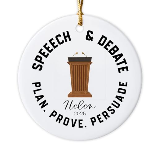 VOTANTA Personalized Speech and Debate Christmas 2025 Ornament, Custom Name High School Student Speaker Ornaments, Debate Team Club Keepsake Gifts Round Ceramic Hanging Christmas Tree Decor - 3 inch