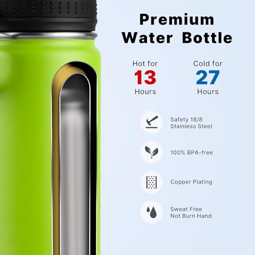 Image of koodee Insulated Water Bottle, 32 oz Stainless Steel Double Wall Vacuum Wide Mouth Sport Bottle with Leakproof Spout Lid (Apple Green)
