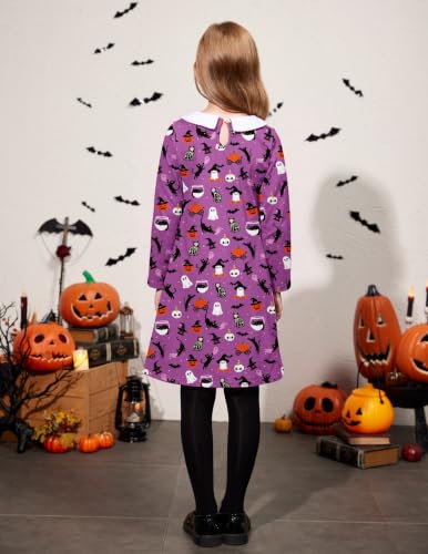 Image of Arshiner Girls Long Sleeve Vintage Peter Pan Collar T-Shirt Dress Age 4-13 Years