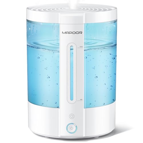 MAPOOR Humidifiers for Bedroom, 3L Ultrasonic Cool Mist Humidifier with Auto Shut Off & 7 Colour Light, Quiet Top Fill Small Air Humidifiers for Home Baby Nursery & Plants, No Leak & Easy to Clean