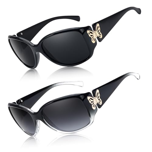 Myiaur 2 Pack Polarisiert Sonnenbrille für Damen Wrap Around Trendy Retro Sonnenbrillen mit UV400 Schutz Butterfly Dekors