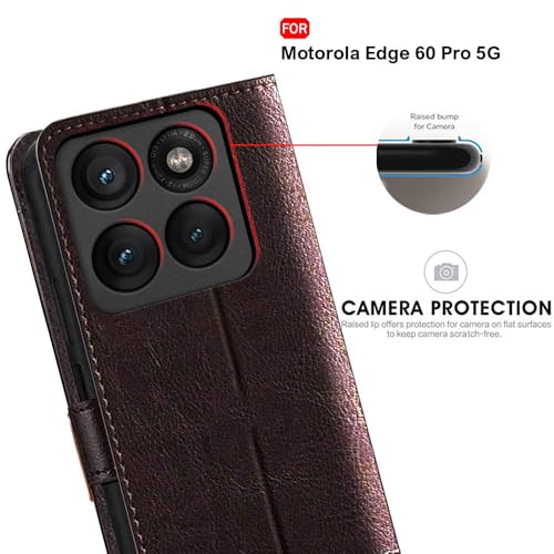 Image of TheGiftKart Flip Back Cover Case for Motorola Moto Edge 60 Pro 5G | Dual-Color Leather Finish | Inbuilt Stand & Pockets | Wallet Style Flip Cover for Moto Edge 60 Pro 5G (Faux Leather, Coffee & Brown)