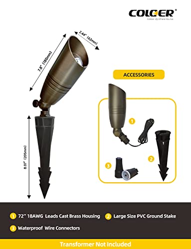 Coloer Die-Cast Brass Landscape Spot Lights Outdoor, 12V Ac/Dc Low Voltage Landscape Lighting Fixture, Ip65 Waterproof Directional Uplight Outdoor For Yard(102B,12-Pack Without Bulb) #TOP3