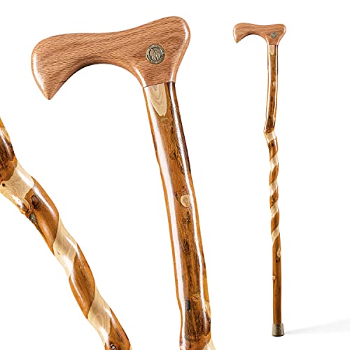 Brazos Rustic Wood Walking Cane, Twisted Hickory, Traditional Style Handle, for Men & Women, Made in the USA, 37