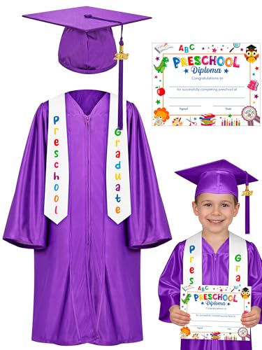QZYL Preschool Graduation Cap and Gown Set, Unisex Kindergarten Graduation Outfit with Stole 2026 Tassel and Certificate
