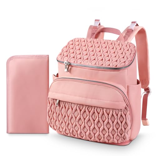 NatuFuse Diaper Bag Backpack, Large Baby Bag for Girl Boy, Travel Diaper Backpack with Insulated Pocket, Cute Diaper Bag Stroller Straps, Baby Shower & Registry Gift for Mom Dad Pink
