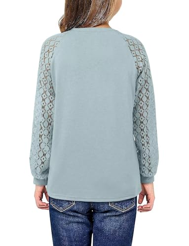 Image of Yoklass Girls Long Sleeve Shirts Kids Lace Casual Cute Crew Neck Top Sizes 5-14 Years