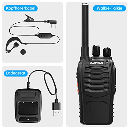 Professionelles Walkie Talkie für Erwachsene mit großer Reichweite, wiederaufladbarem Akku, 16-Kanal-Zwei-Wege-Funkgerät, USB-Ladegerät und Hörmuschel mit VOX (schwarz, 1 Paar)