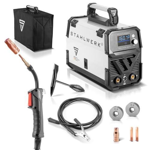 STAHLWERK FLUX 160 ST Soldadora digital con 160 A, alimentación de hilo sinérgica, función elevadora TIG y MMA para soldadura sin gas de protección