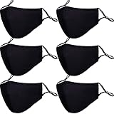 PAGE ONE Reusable Cloth Face Masks Washable Adjustable Breathable Cotton Face Mask for Women Men/6PC (black)