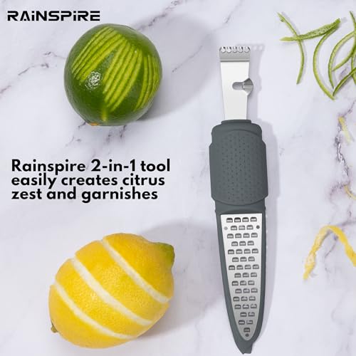 Image of Rainspire Lemon Zester Tool with Channel Knife, Stainless Steel Citrus Zester Tool, Lemon Peeler, Zesters for Kitchen, Ultra Sharp 2-in-1 Tool Easily Creates Citrus Zest, Grey