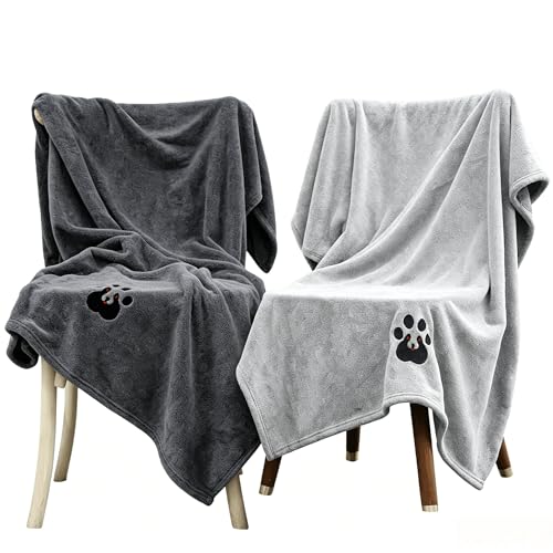 Dogvingpk Extra Large Dog Towels for Drying Dogs 2 Pack - Super Absorbent Soft Quick Dry Microfiber Pet Bath Towel for Large & Medium Dogs, 55 * 36 Inch Grey and Black