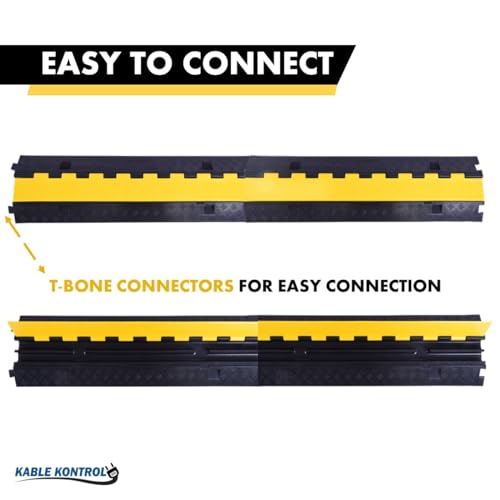 Image of Kable Kontrol Atlas Heavy Duty Cable Protector Ramp - 2 Channel - 1 Pc - 40 inch Long Black & Yellow - 24,000 Lbs Capacity - Rubber Speed Bump Wire Protector Cord Cover - CP9987