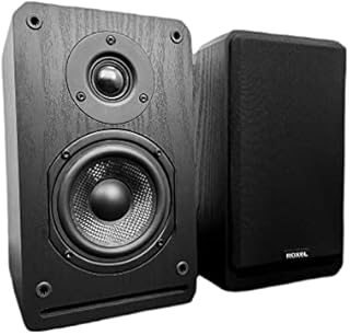 Roxel RBS-300 BK Book Shelf Speaker, Black Wood Effect Cabinet with 4 inch Enhanced Carbon Fibre Woofer, 1 Inch Silk Dome Tweeter, Detailed and Refined Sound150W RMS (Black Wood)