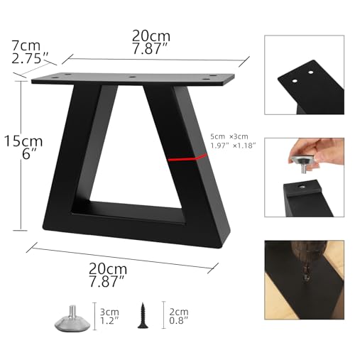 Rioychan 6 Inch Trapezoid Metal Table Legs Black, DIY Furniture Feets for Bench, Chair, TV Cabinet, Coffee Table,Couch, Sofa, Stool Legs, Including Screws and Adjustable Feet Pads, 6” x 7.9” by Rioychan - Image 3