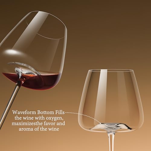 CnSneg Red Wine Glasses Set of 2, Hand Blown Crystal Wine Glass 18OZ, Thin Rim, Long Stem, Premium Wine Glasses for Red/White, Wedding, Christmas — view 4