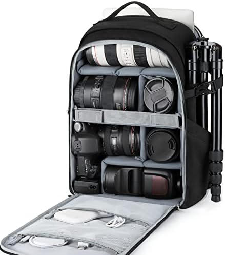 Camera Backpack,BAGSMART DSLR SLR Camera Bag Backpack Fits 15.6 Inch Laptop,Anti-Theft Waterproof Camera Case for Photographers,Men Women,with Rain Cover,Tripod Holder,Black