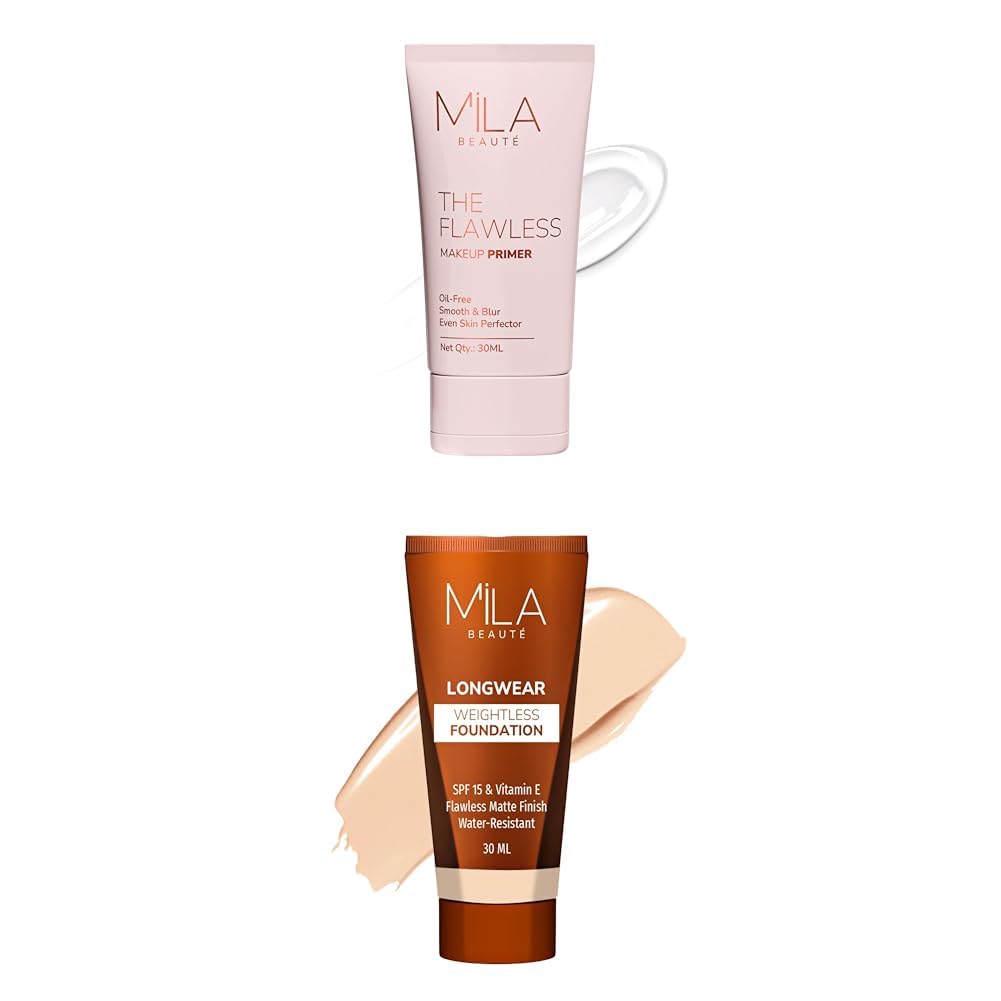 MILA BEAUTÉ The Flawless Makeup Primer | Primer for Face Makeup For All Skin Types Longwear Weightless Foundation | Liquid Foundation | Shade – (103 Light Beige, 30ml)